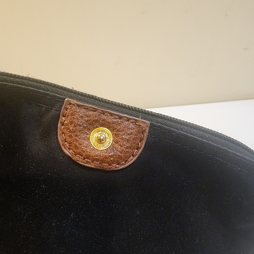 Black Nylon Cosmetic Pouch with Brown Leather Trim - Picture 8 of 10